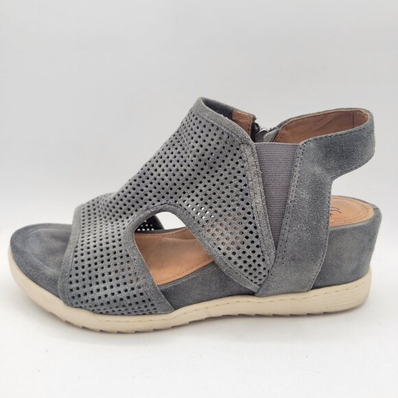 Sofft Shandi Sandals Gray Suede Open Toe Strappy Comfort Wedge Side Zip Womens 8 - Picture 4 of 11
